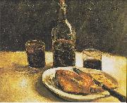 Vincent Van Gogh Still life with bottle, two glasses, cheese and bread china oil painting artist